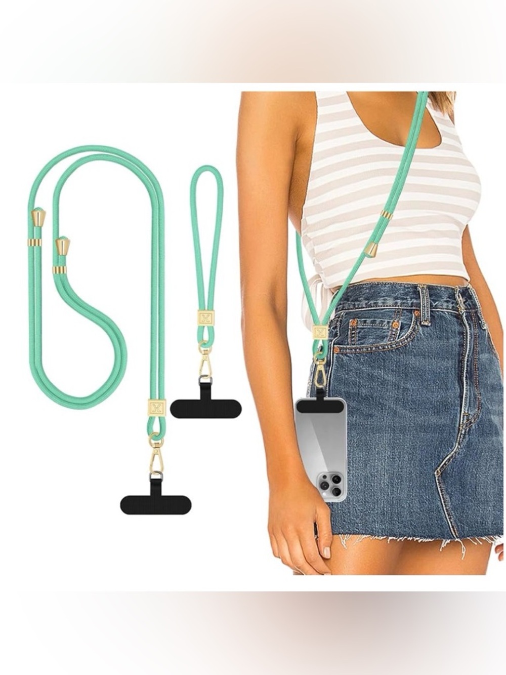 Green Phone Lanyard Crossbody Strap with Gold Hardware NWT - Picture 2 of 6